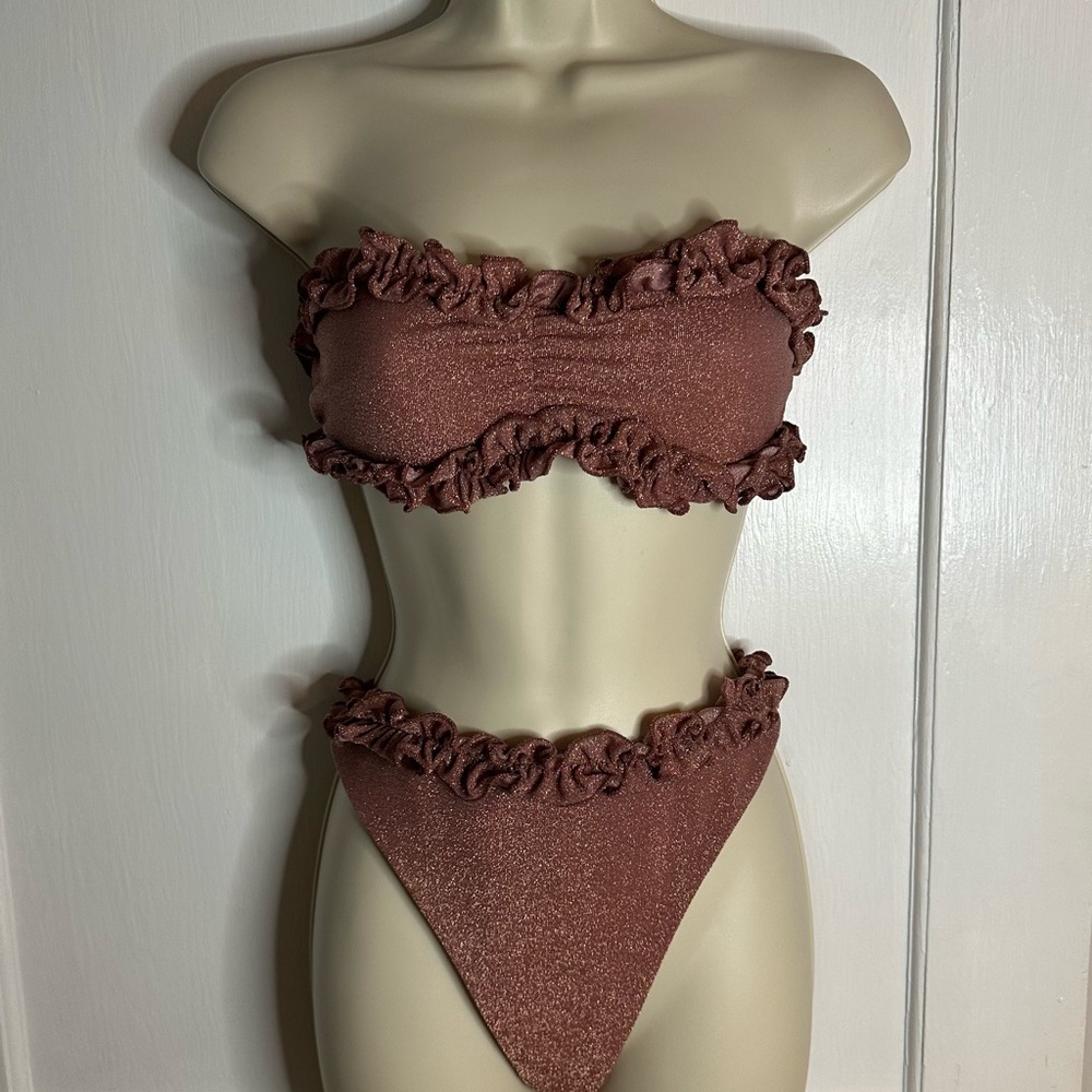 SHEIN Ruffled Rose Bikini Set